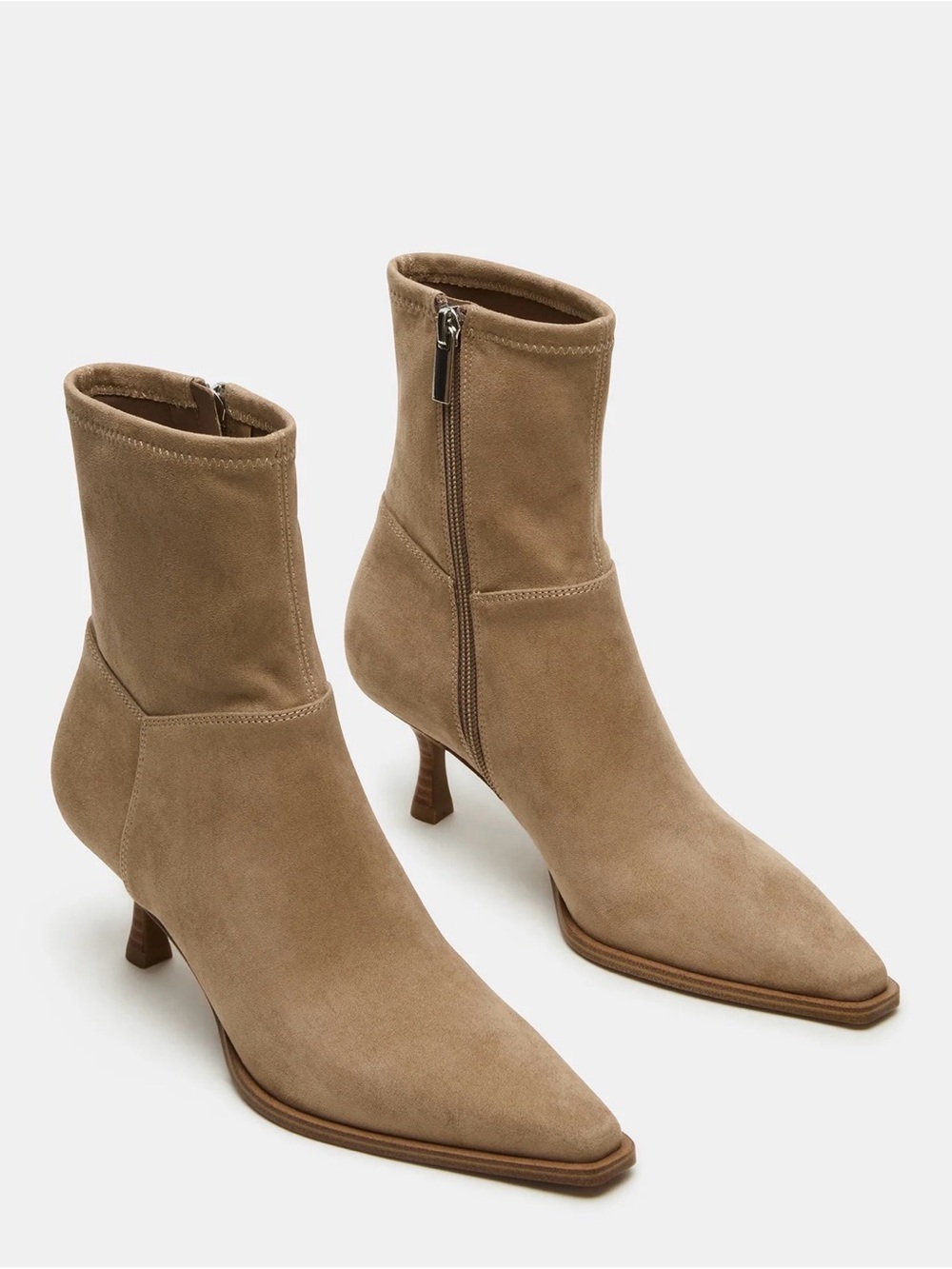 Steve Madden STASIA Pointed-Toe Kitten Heel Ankle Boots in Taupe